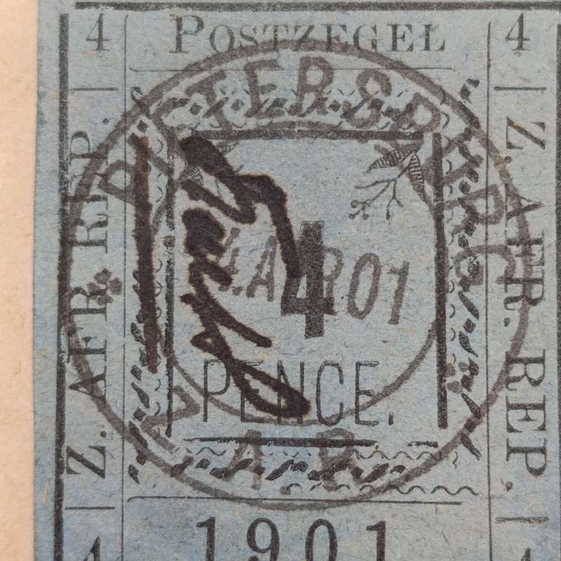 1901 ZAR Pietersburg type 1 used 4 pence stamp on card - SACC 10 - used at Pietersburg
