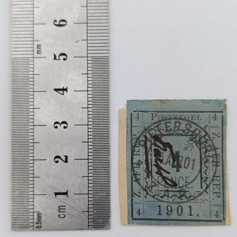 1901 ZAR Pietersburg type 1 used 4 pence stamp on card - SACC 10 - used at Pietersburg