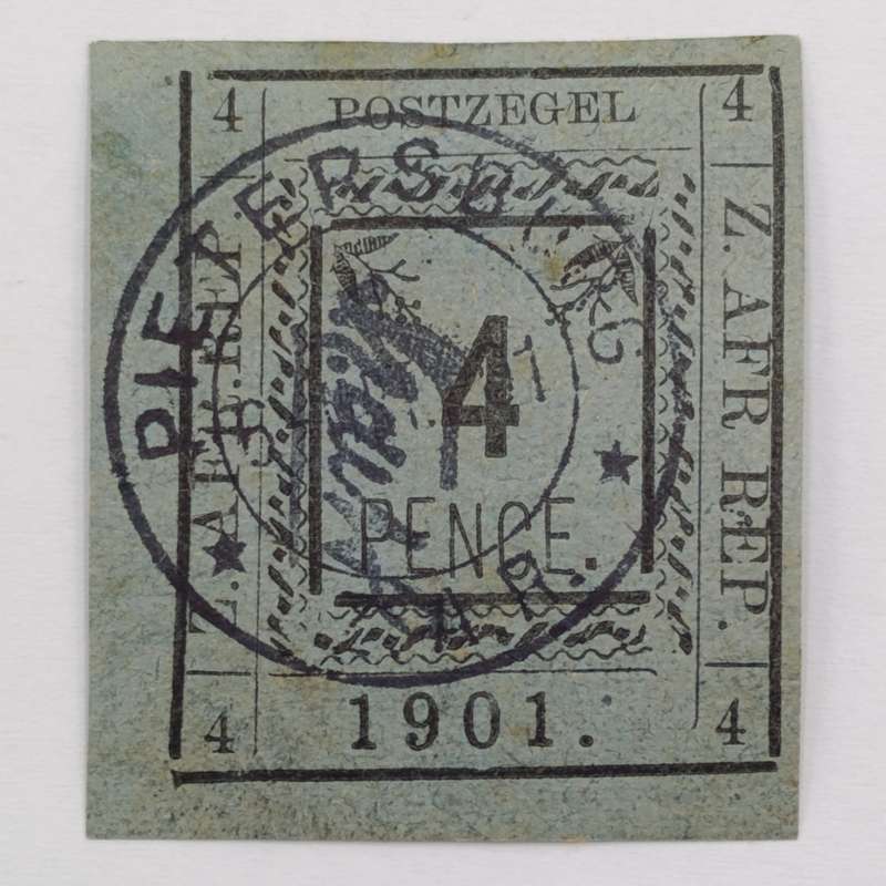 1901 ZAR Pietersburg type 3 used 4 pence stamp with wide "4" - SACC 12 - used at Pietersburg