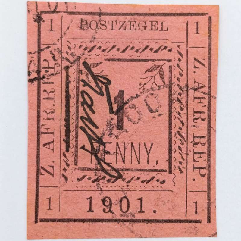 1901 ZAR Pietersburg type 3 imperforated 1 Penny stamp used at Nylstroom - SACC 6
