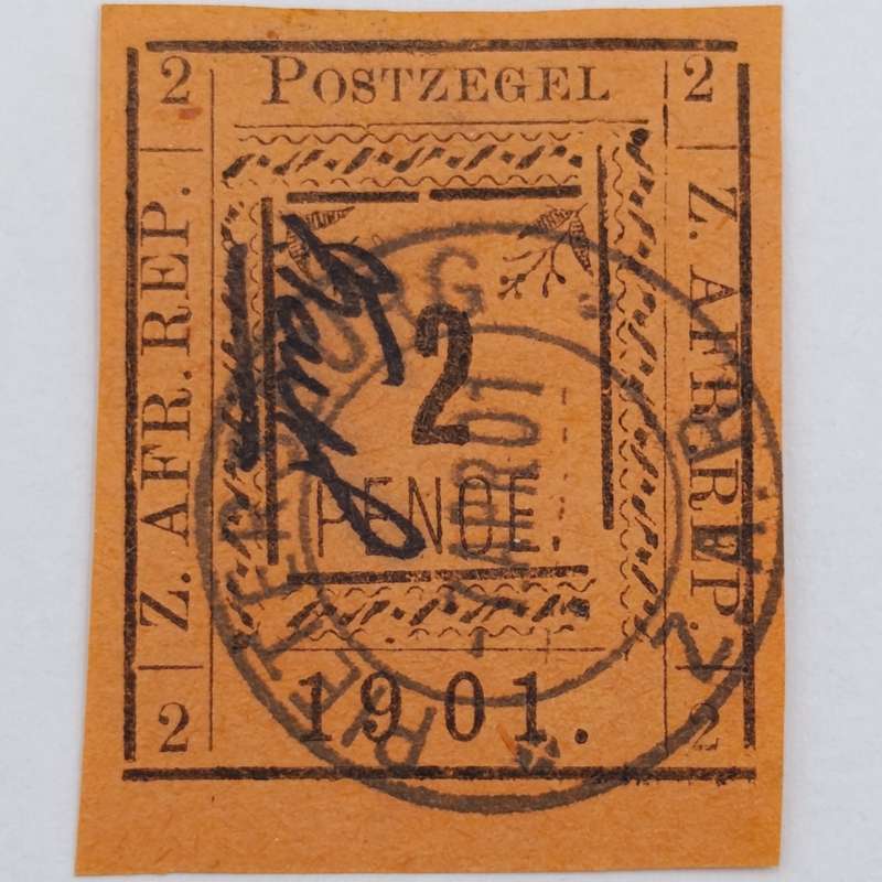 Full set of 1901 ZAR Pietersburg type 1-3 imperforate 2 Pence stamps - 1 used, 2 mint - SACC 7-9