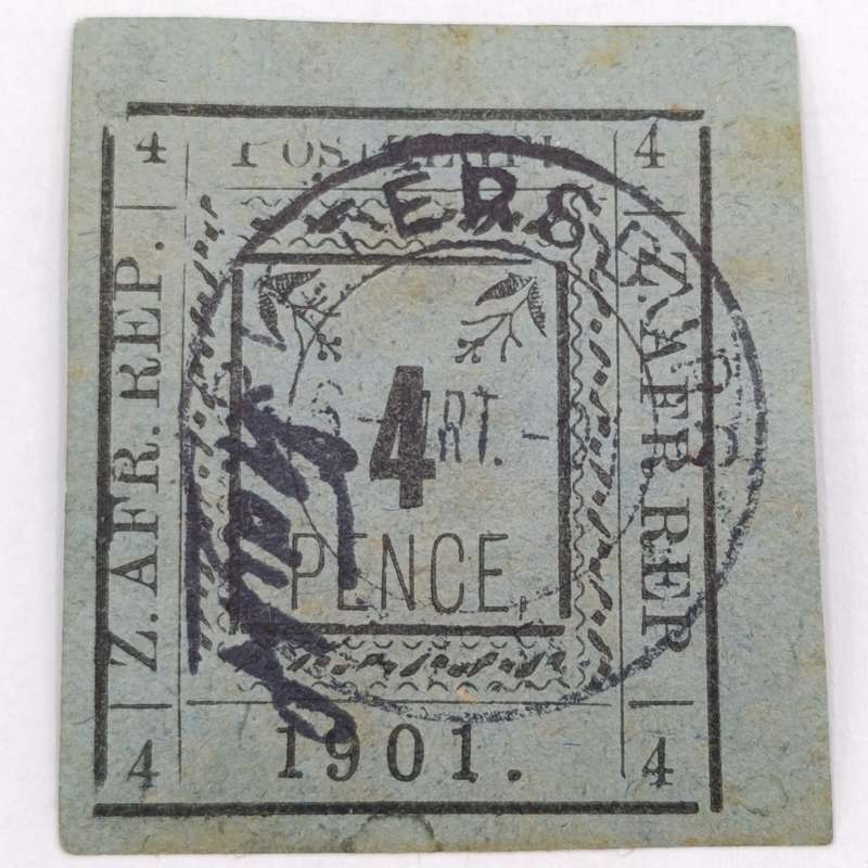 Full set of 1901 ZAR Pietersburg type 1-3 imperforate 4 Pence stamps - 1 used, 2 mint - SACC 10-12