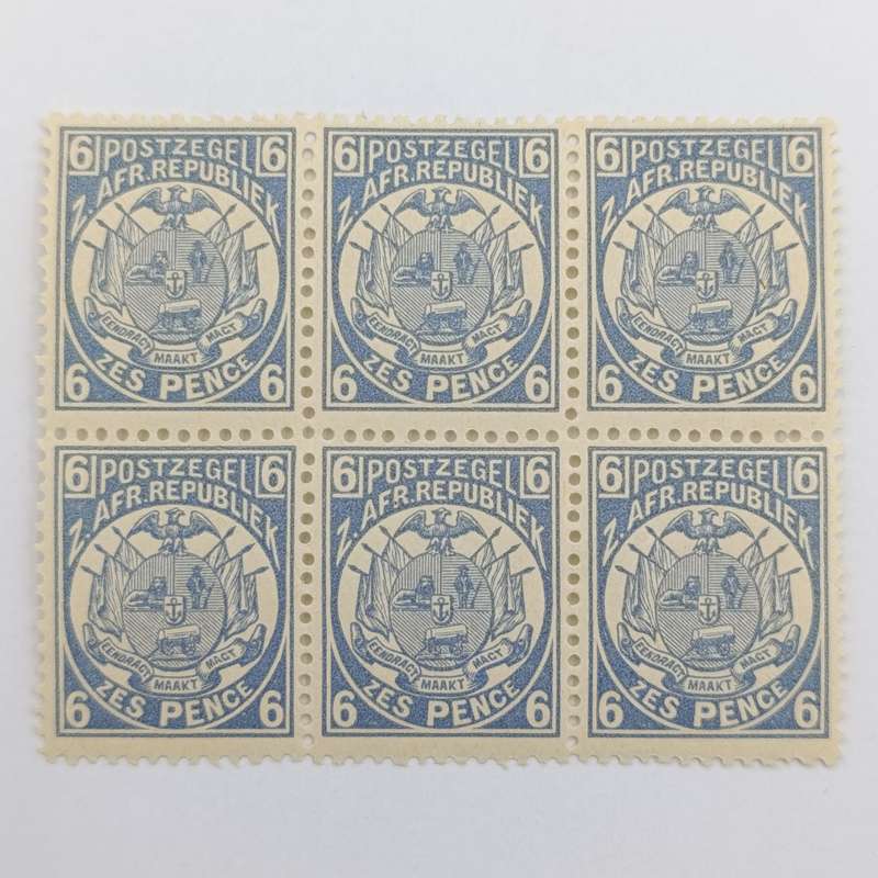 ZAR 1895 SACC 215 - Block of 6 mint stamps 6 pence
