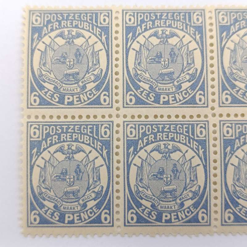 ZAR 1895 SACC 215 - Block of 6 mint stamps 6 pence