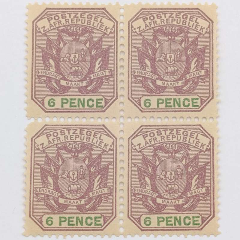 ZAR Block of 4 stamps 6 Pence mint SACC 229