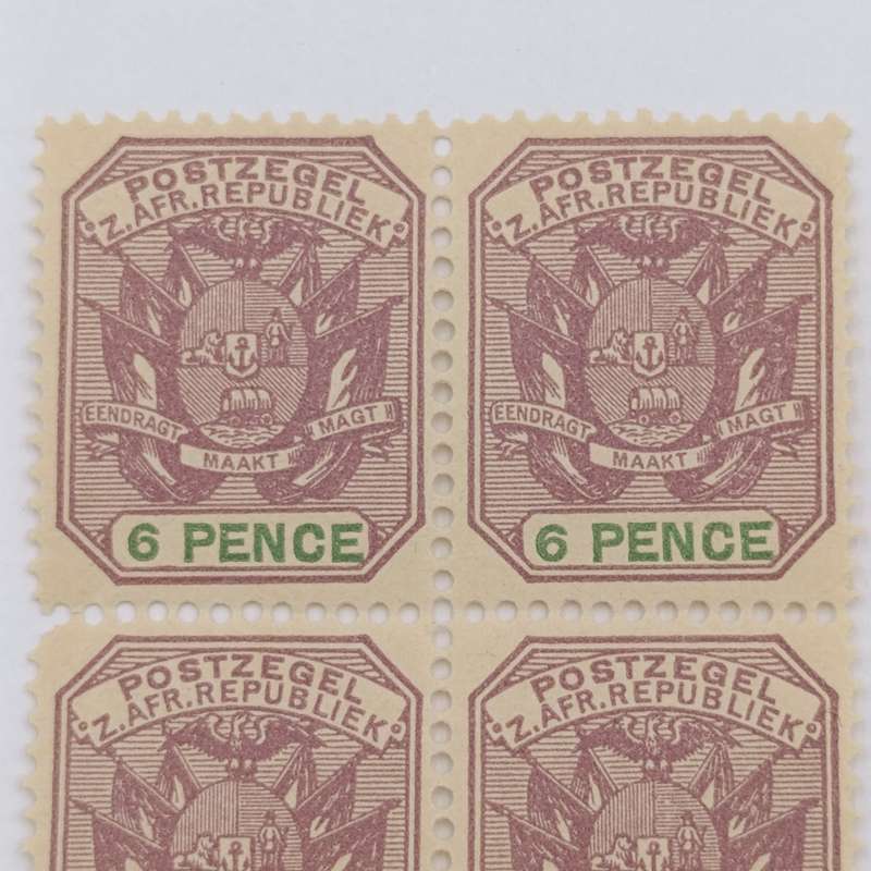 ZAR Block of 4 stamps 6 Pence mint SACC 229