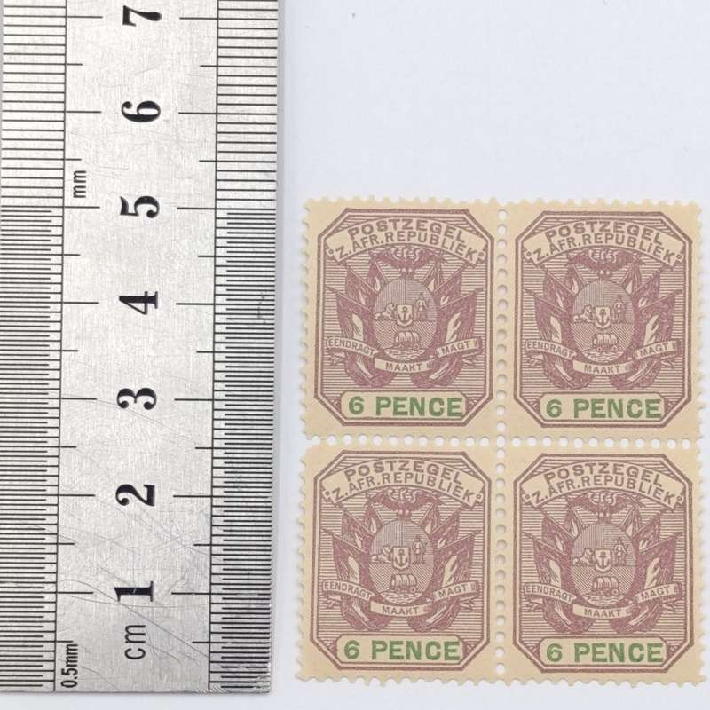 ZAR Block of 4 stamps 6 Pence mint SACC 229