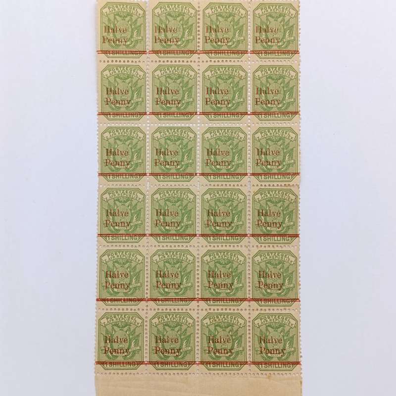 ZAR Block of 24 Half Penny over 1 Shilling stamps mint SACC 219