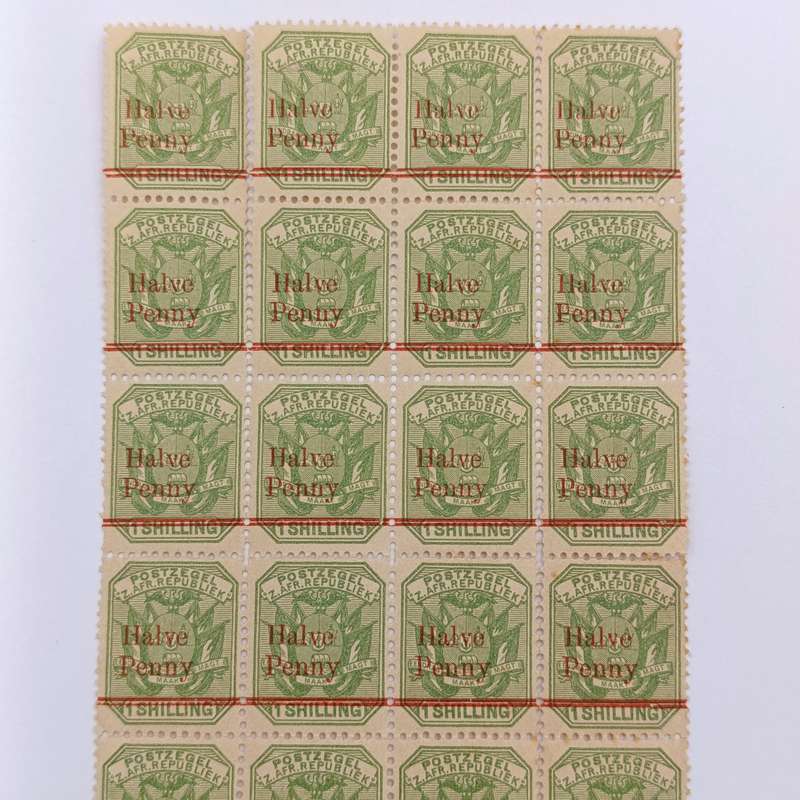 ZAR Block of 24 Half Penny over 1 Shilling stamps mint SACC 219