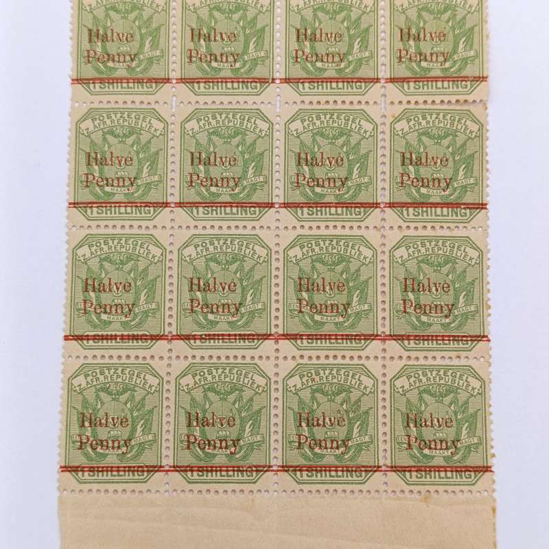 ZAR Block of 24 Half Penny over 1 Shilling stamps mint SACC 219