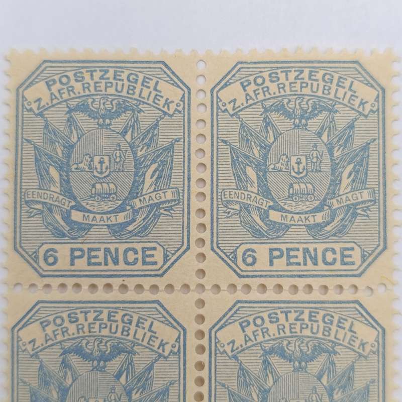 ZAR Block of 4 wagon with double shaft 6 Pence mint stamps SACC 208
