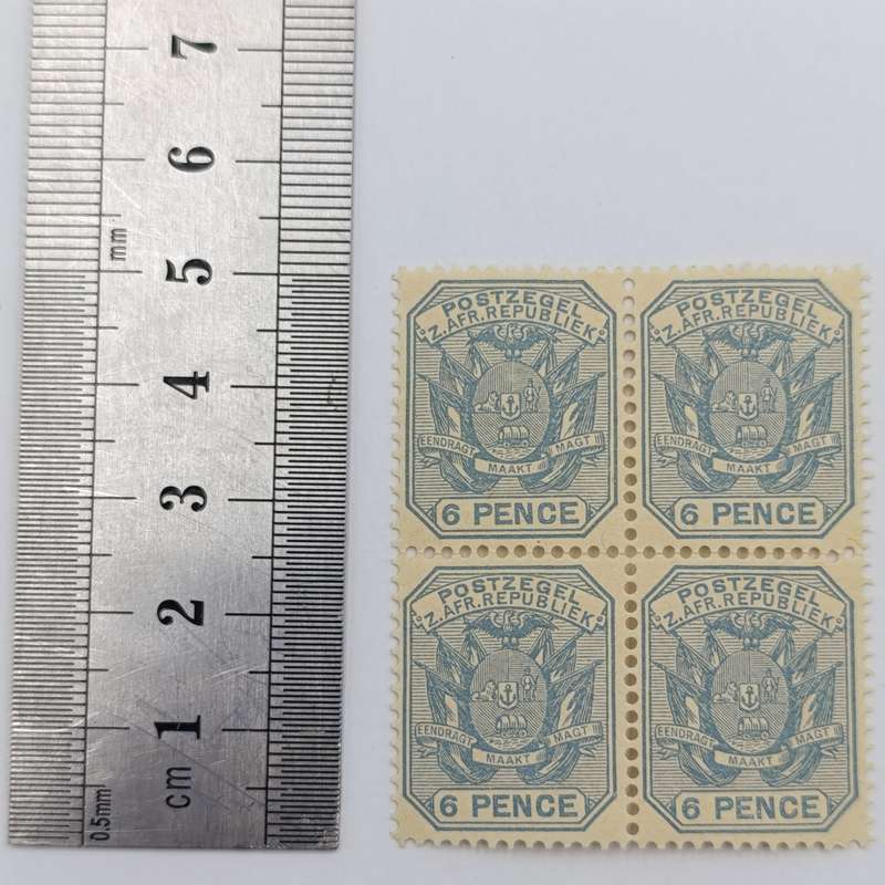 ZAR Block of 4 wagon with double shaft 6 Pence mint stamps SACC 208