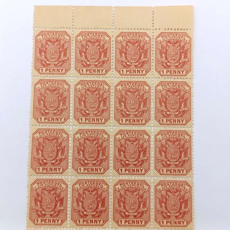 ZAR 1895 Block of 24 one Penny stamps - wagon with pole (single shaft) mint SACC 211