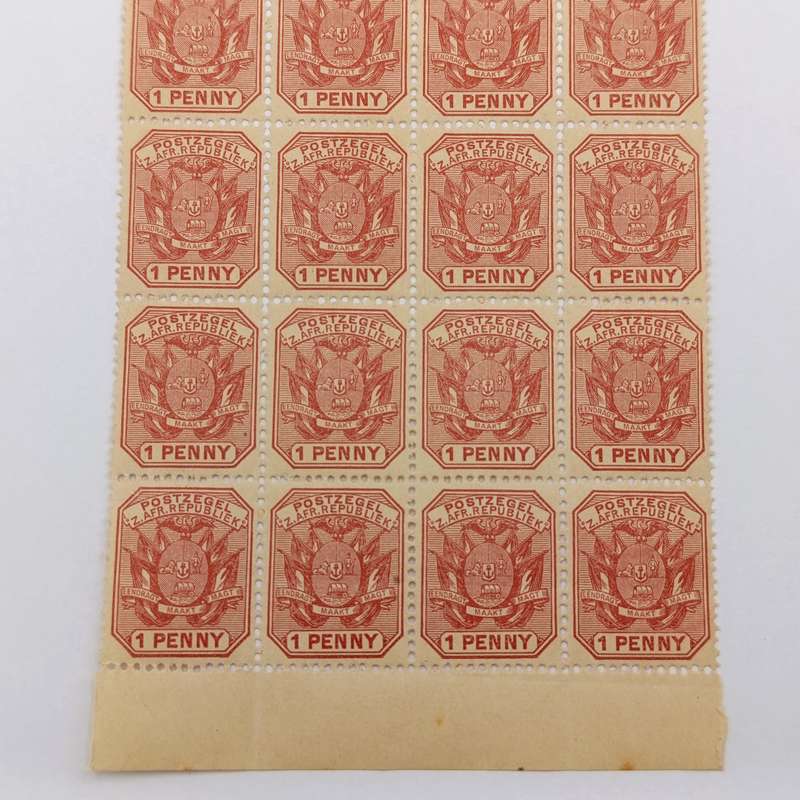 ZAR 1895 Block of 24 one Penny stamps - wagon with pole (single shaft) mint SACC 211