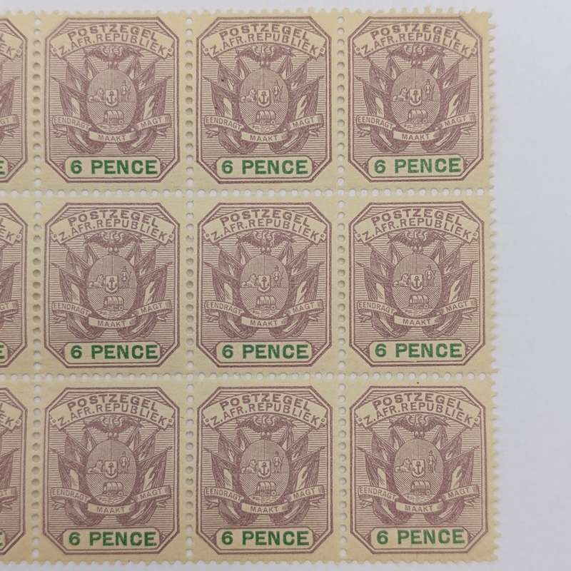 ZAR 1896 Block of 12 mint 6 Pence stamps SACC 229