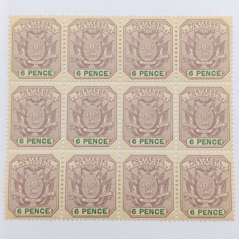 ZAR 1896 Block of 12 mint 6d stamps SACC 229 yellowish paper