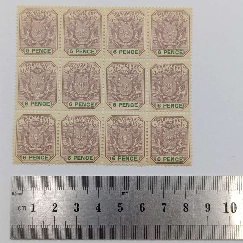 ZAR 1896 Block of 12 mint 6d stamps SACC 229 yellowish paper