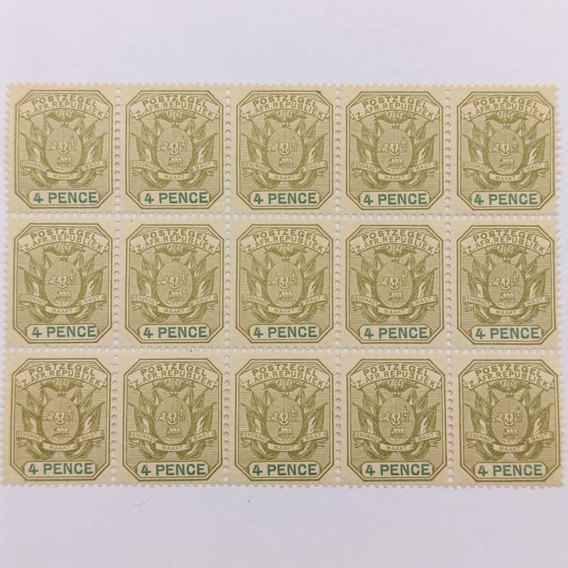 ZAR 1897 Block of 15 mint SACC 228 Four Pence stamps