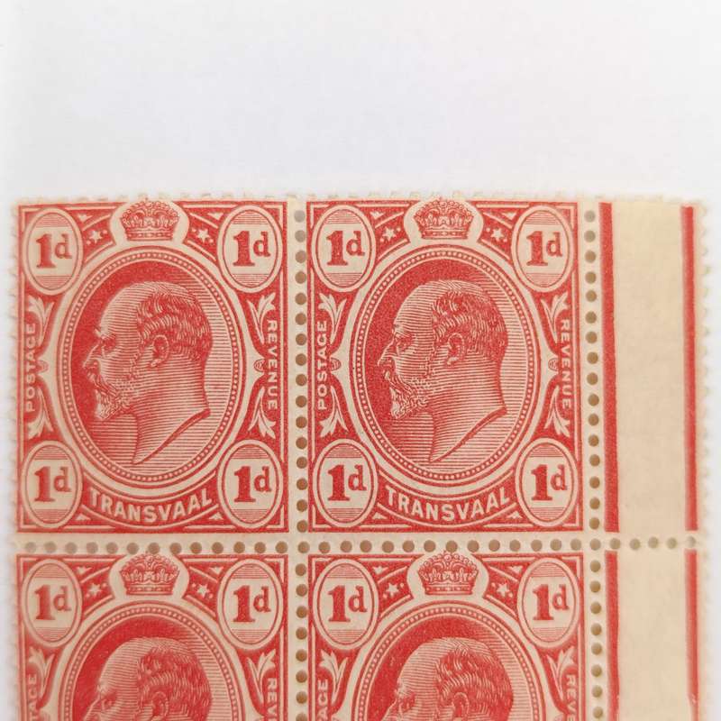 Transvaal 1d block of 4 mint stamps SACC 280 Crown and SA WMK Yellow gun