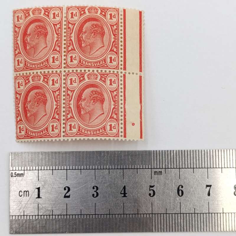 Transvaal 1d block of 4 mint stamps SACC 280 Crown and SA WMK Yellow gun