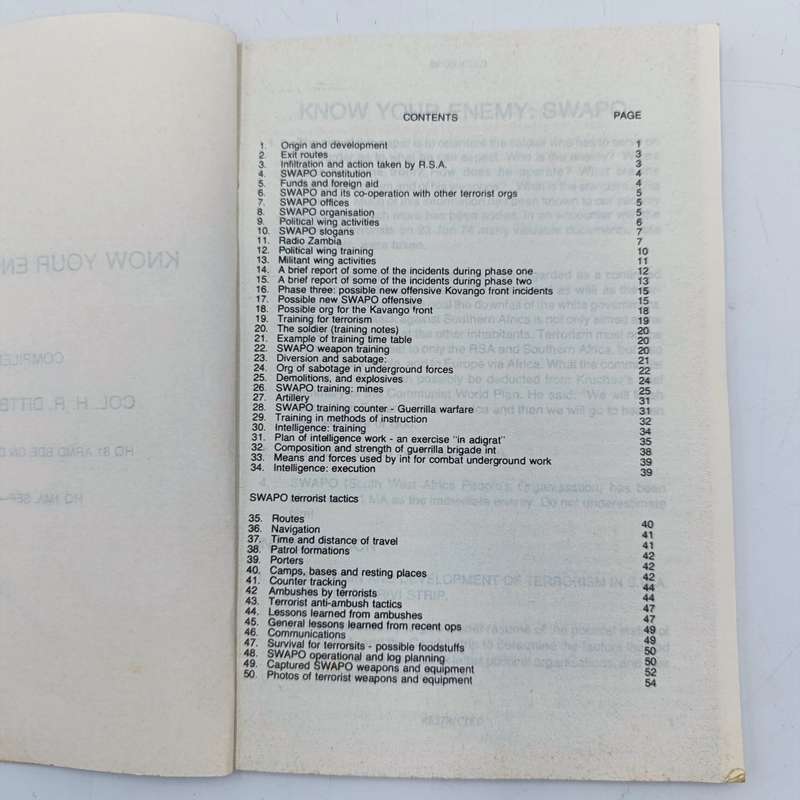 Namibian - SWAPO - Know your enemy booklet - belonged to Pte. CJ Lister