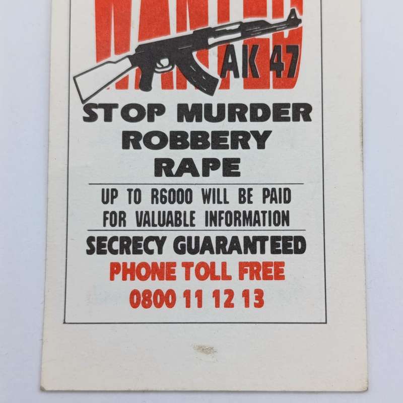 Post - Border War period anti-crime propoganda card - Wanted AK47