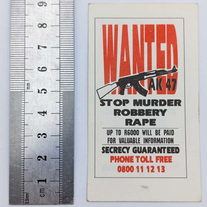 Post - Border War period anti-crime propoganda card - Wanted AK47
