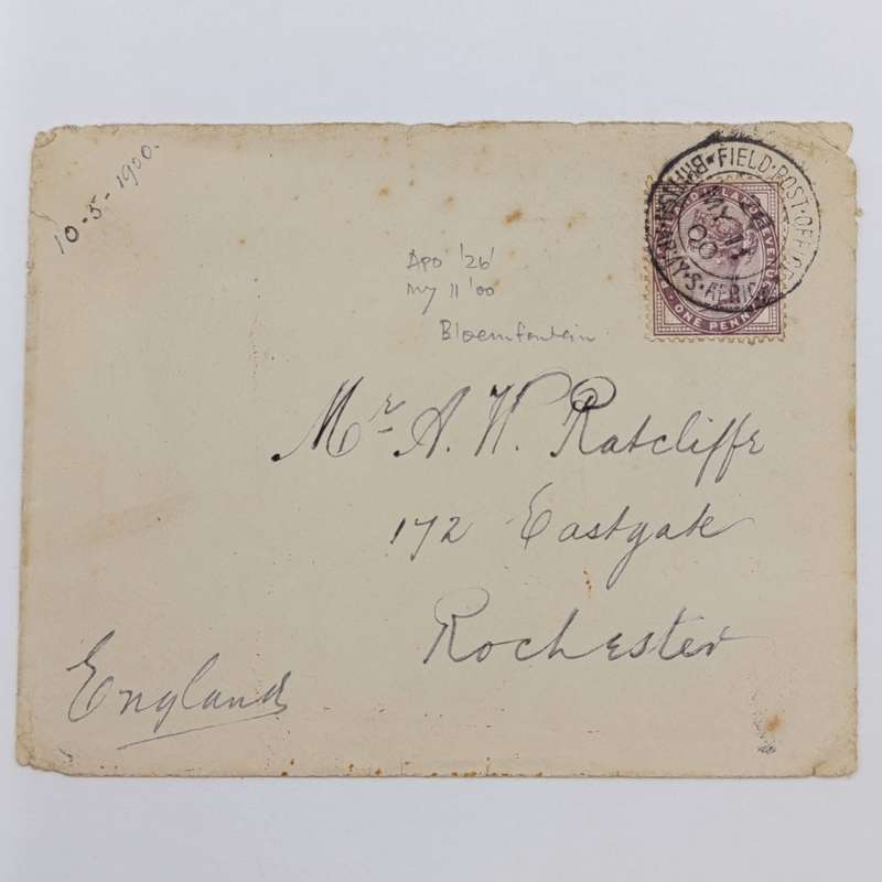 Boer War cover posted at APO 26- Bloemfontein to Rochester England - English stamp used