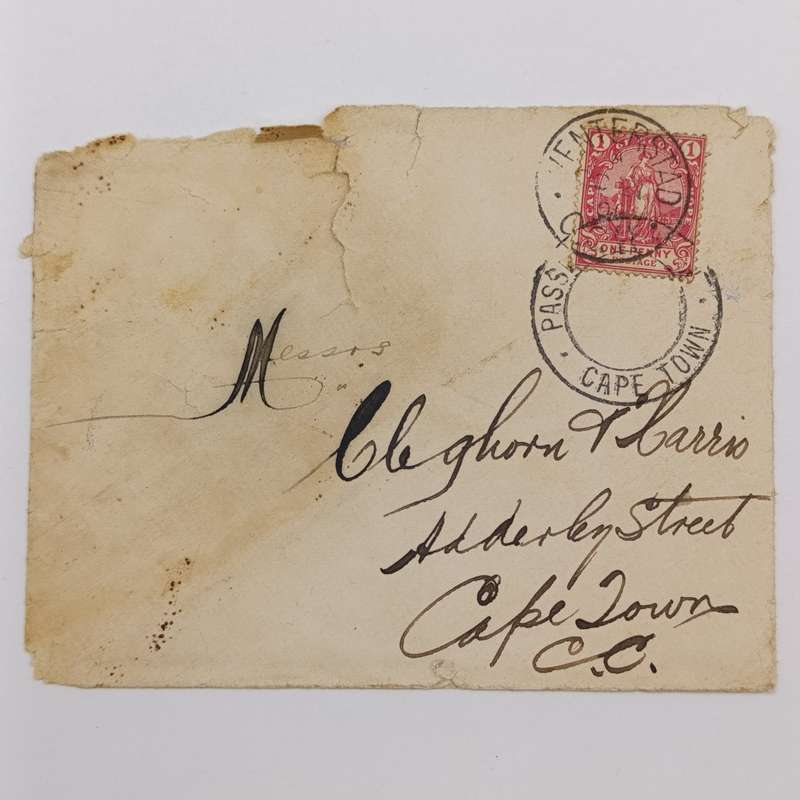 Damaged Boer War cover. Venterstad to Cape Town 21 October 1901 with Cape of Good Hope stamp used