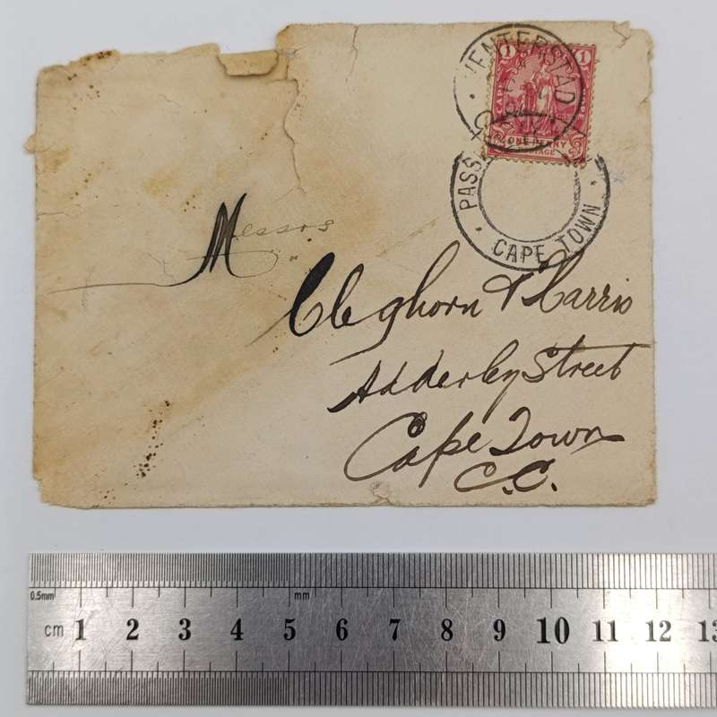 Damaged Boer War cover. Venterstad to Cape Town 21 October 1901 with Cape of Good Hope stamp used