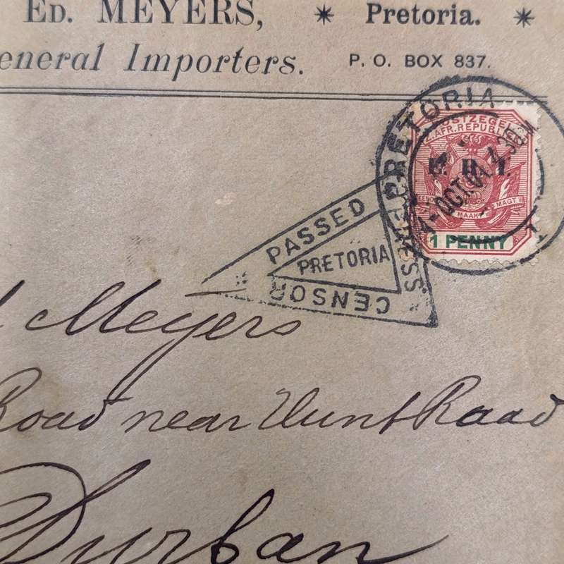 Censored cover - Boer War period - Pretoria to Durban - 1 Penny ZAR stamp cancelled 4 October 1901