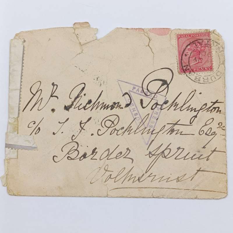 Censored Boer War cover Durban to Volksrust posted 8 July 1901 - arrived cancel 9 July 1901