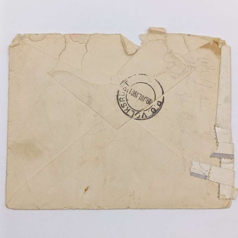 Censored Boer War cover Durban to Volksrust posted 8 July 1901 - arrived cancel 9 July 1901
