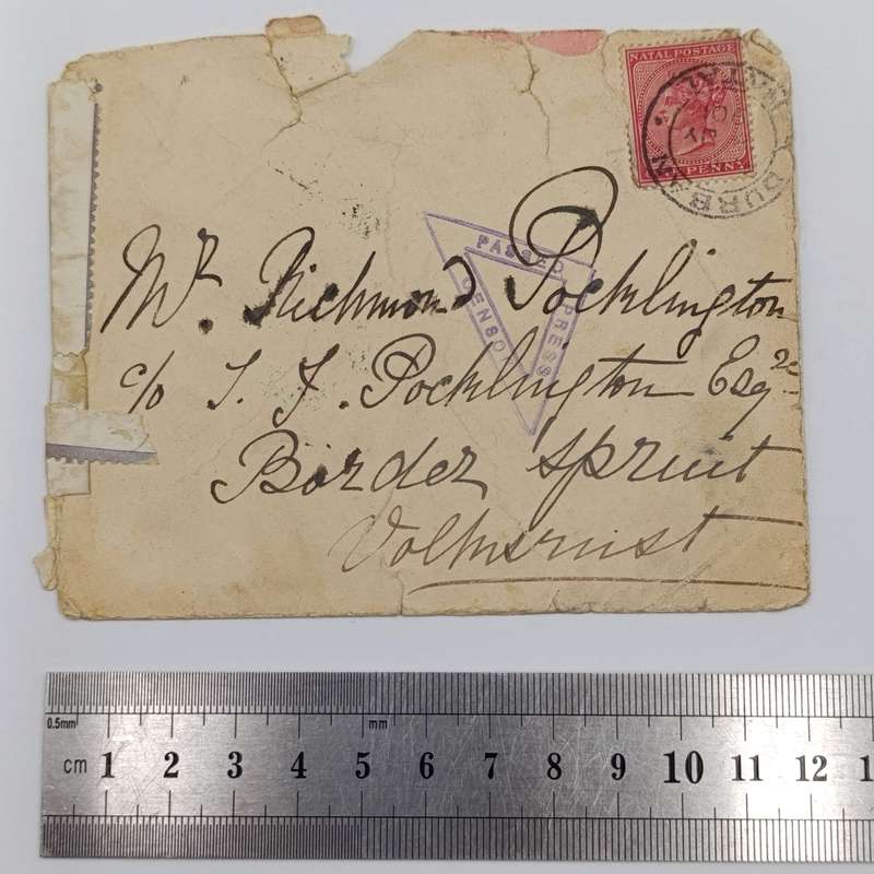 Censored Boer War cover Durban to Volksrust posted 8 July 1901 - arrived cancel 9 July 1901