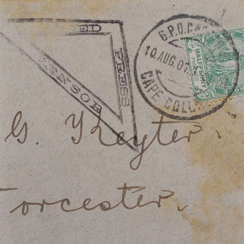 Boer War censored cover 10 August 1901 to Worcester with 11 August arrival cancel