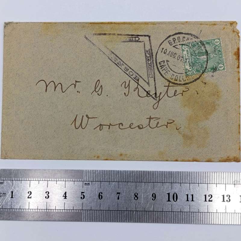 Boer War censored cover 10 August 1901 to Worcester with 11 August arrival cancel