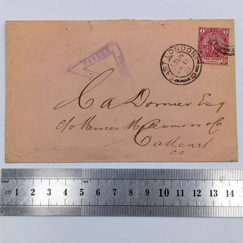 East London to Cathcart Boer War cover with Cape of Good Hope stamp cancelled 2 January 1902