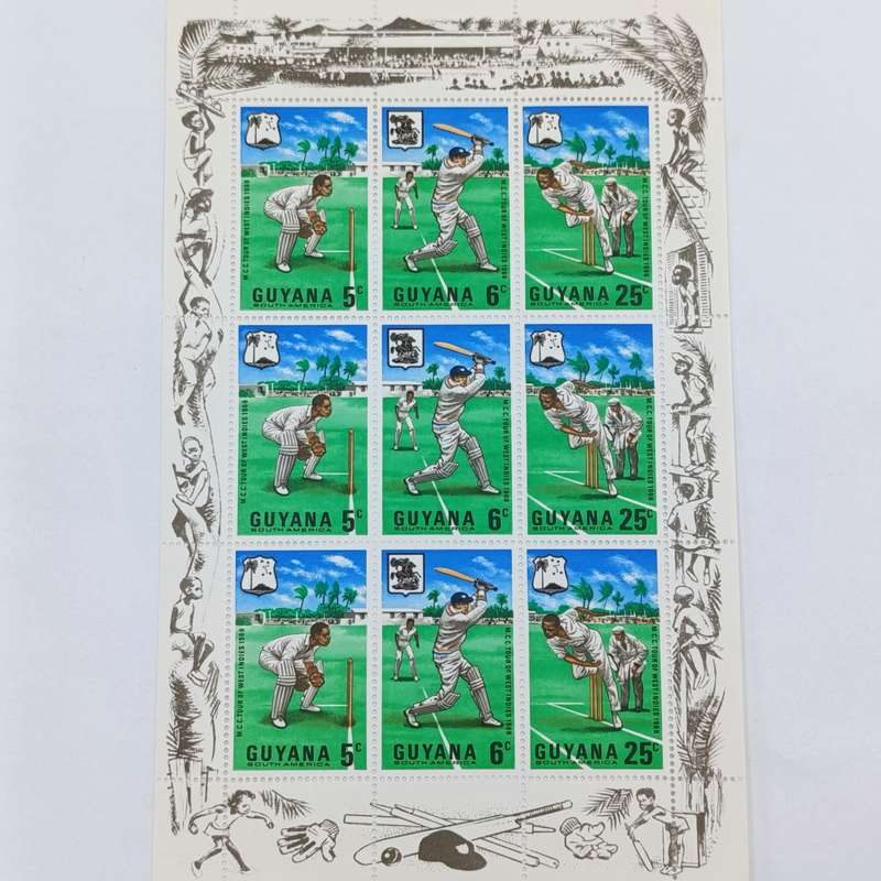GUYANA set of 9 cricket stamps in sheet - 1968 - mint NH