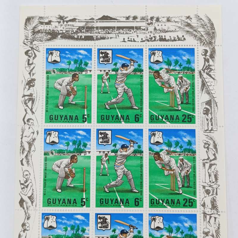 GUYANA set of 9 cricket stamps in sheet - 1968 - mint NH