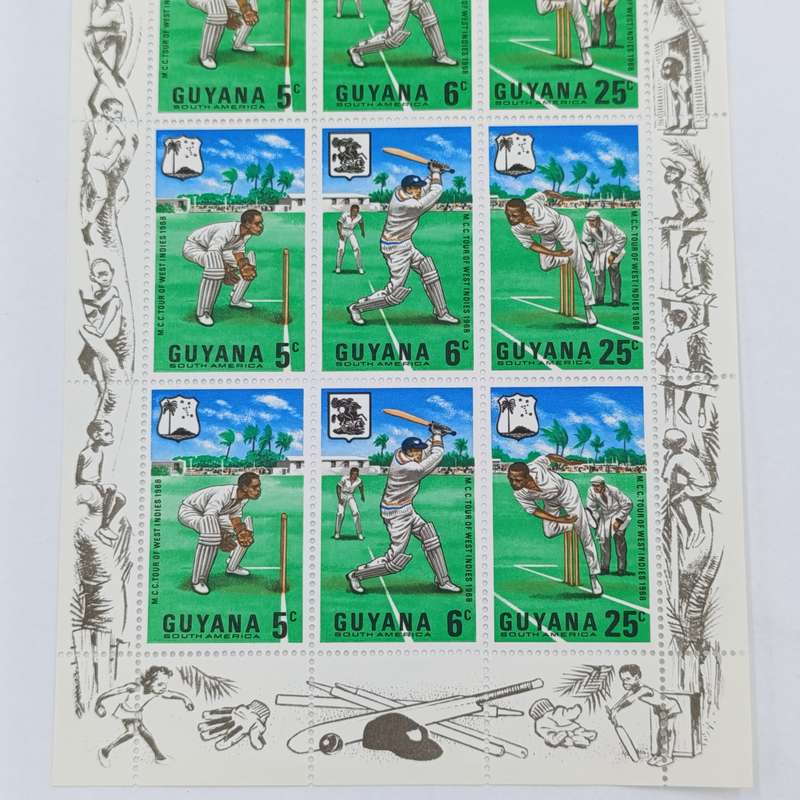 GUYANA set of 9 cricket stamps in sheet - 1968 - mint NH