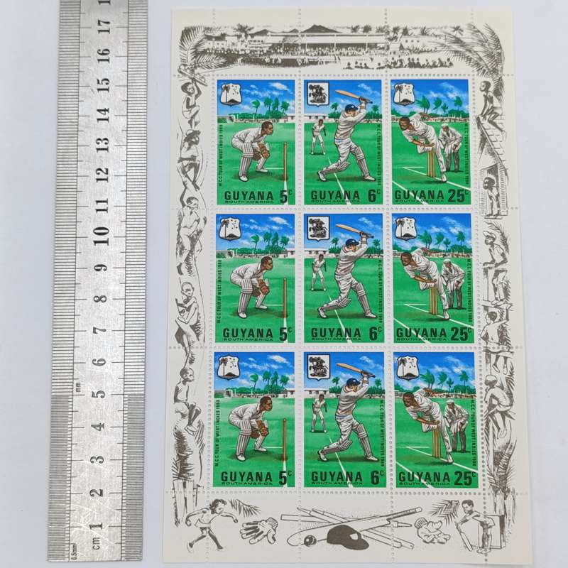 GUYANA set of 9 cricket stamps in sheet - 1968 - mint NH