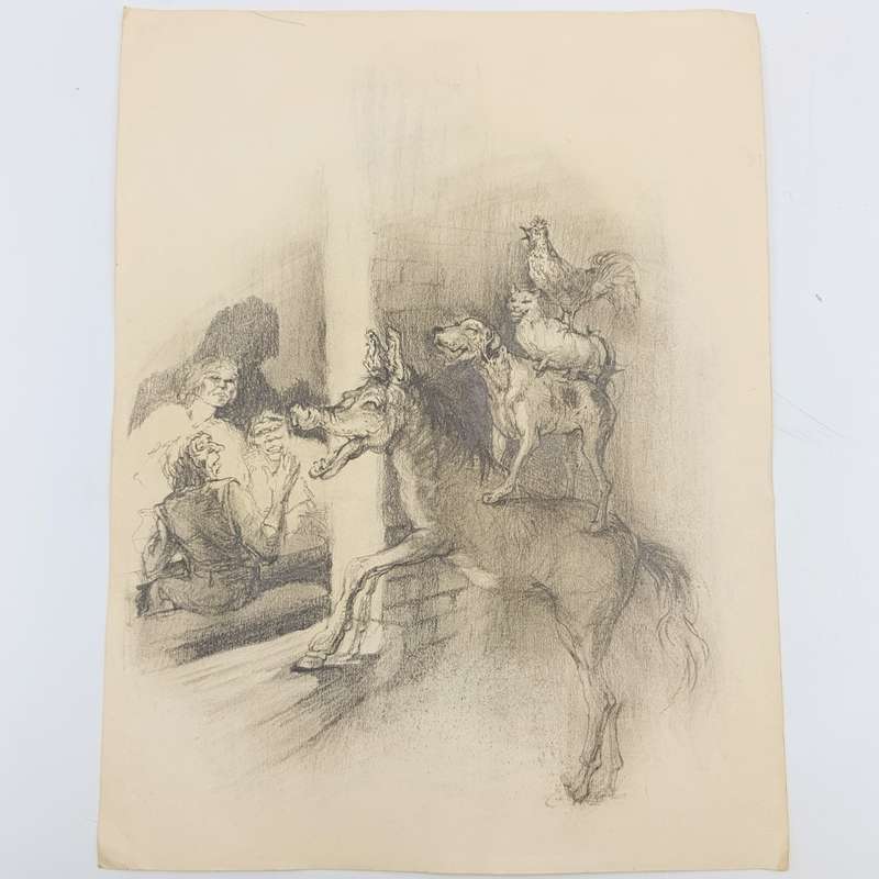 Original Cora Coetzee pencil sketch of the musicians of Bremen