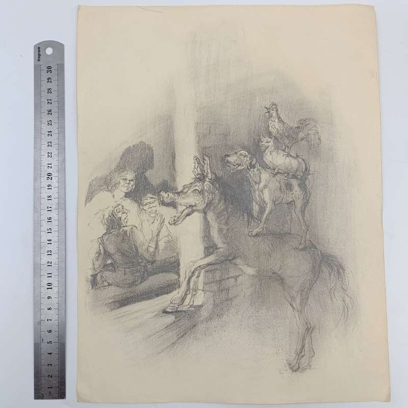 Original Cora Coetzee pencil sketch of the musicians of Bremen