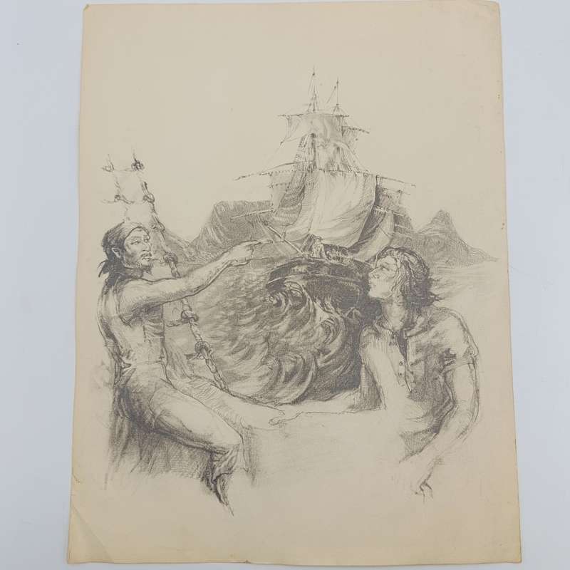 Original Cora Coetzee pencil sketch of the Flying Dutchman