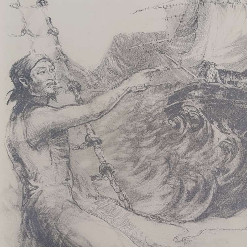 Original Cora Coetzee pencil sketch of the Flying Dutchman