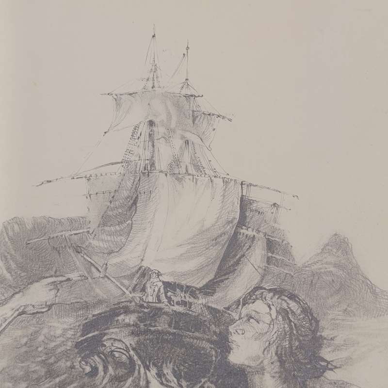 Original Cora Coetzee pencil sketch of the Flying Dutchman