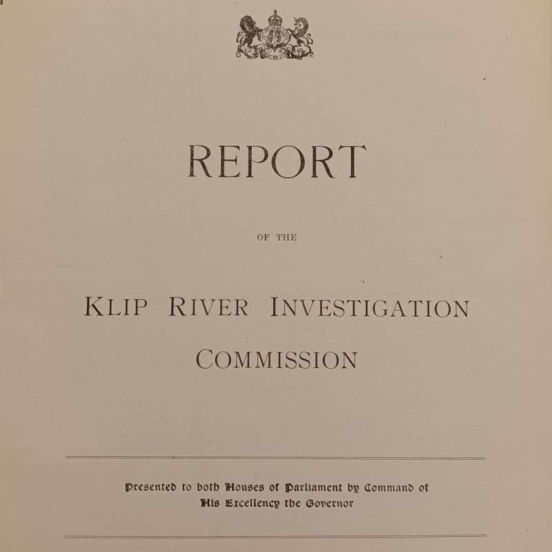 1910 Report of the Klip River investigation commission - Orange River Colony rubber stamp