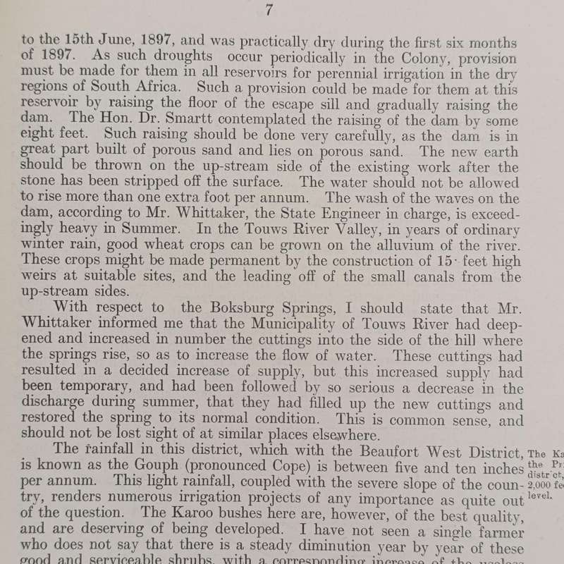 Cape of Good Hope 1902 Report upon Irrigation in South Africa by Willcocks presented to both houses