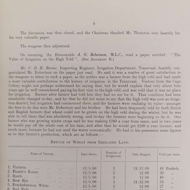 1910 Report of the Second South African irrigation congress including various sub reports