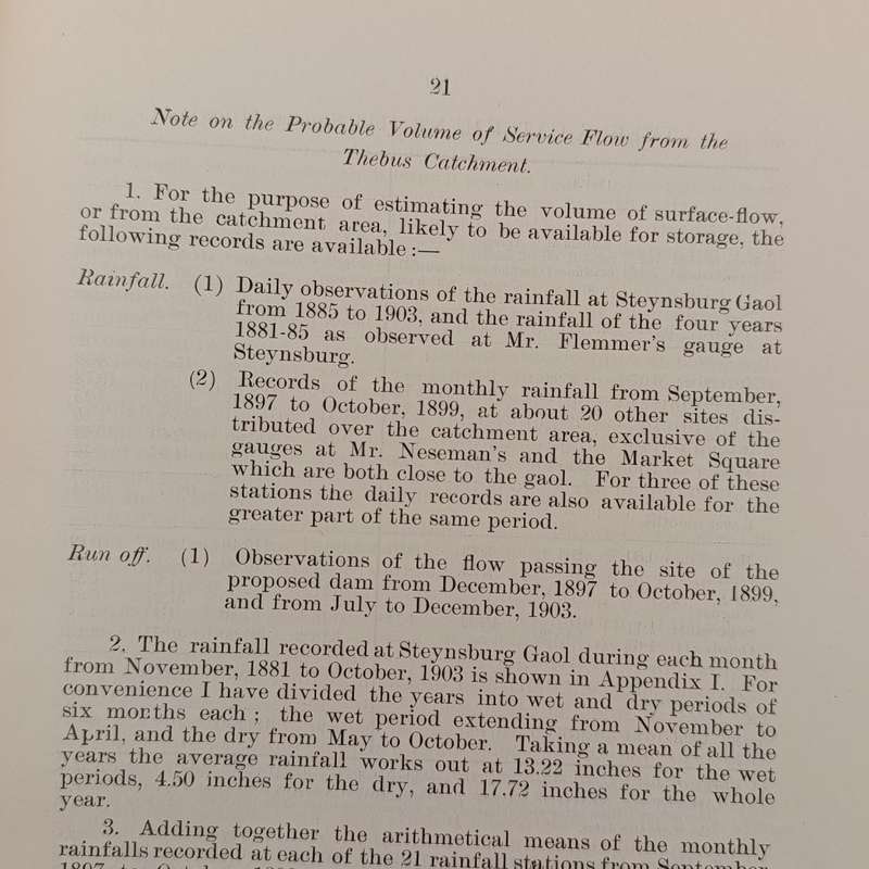 Cape of Good Hope 1904 Return in respect to the Thebus irrigation scheme